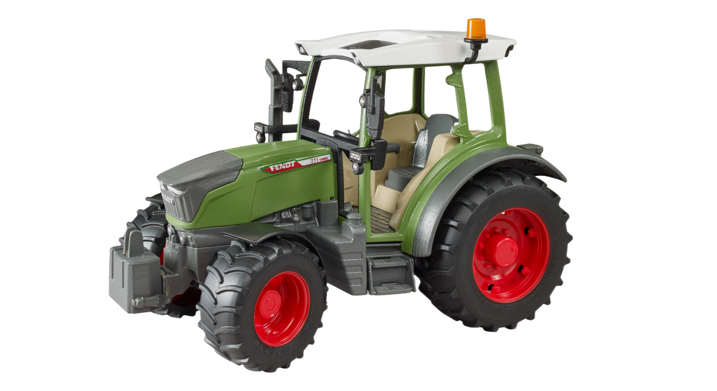 Green and red Bruder Fendt Vario 211 tractor model with detailed cabin and tires for tools and home improvement use