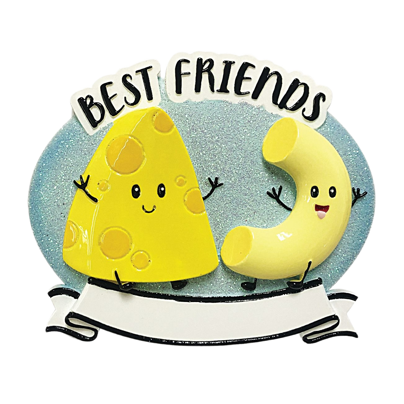 Cheese wedge and macaroni characters smiling with "Best Friends" banner for Christmas Ornaments & Tree Decorations under $50