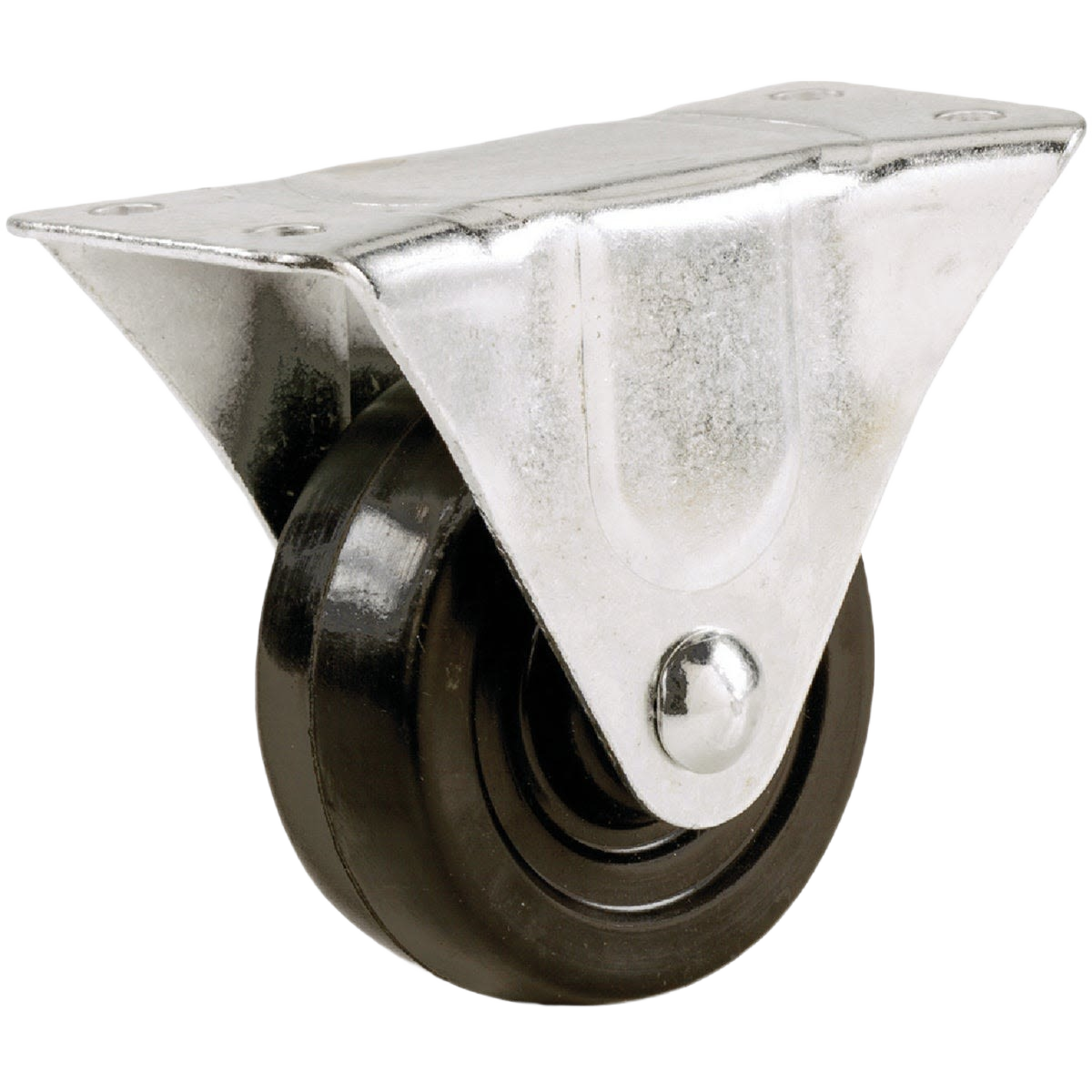 Rigid plate caster with 5-inch black rubber wheel and galvanized steel frame for furniture hardware and home improvement tasks