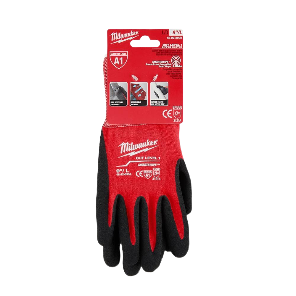 Red and black nitrile dipped gloves with cut resistance, designed for safety and work glove collections under $50