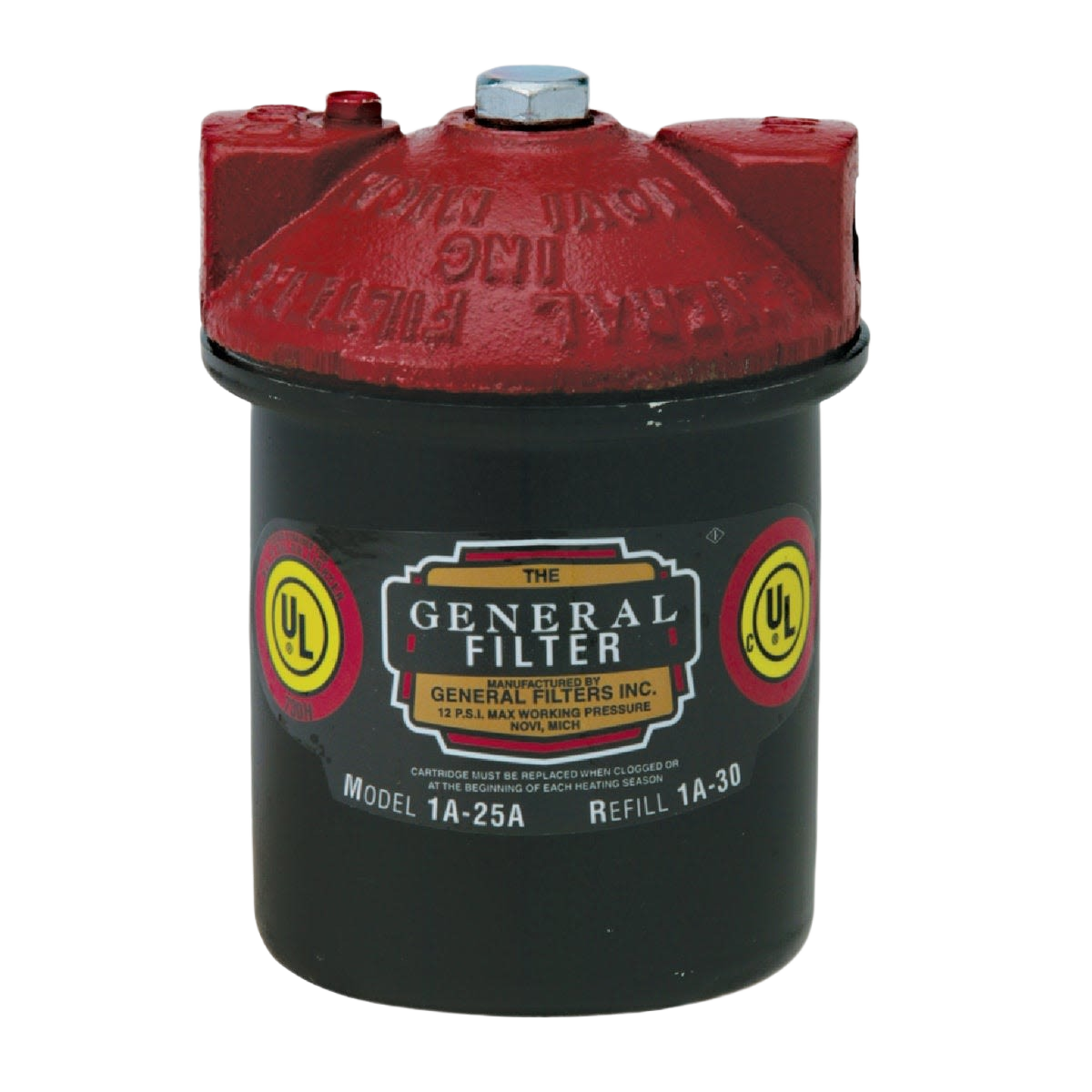 General Filters fuel oil filter with red top and black body for automotive and plumbing applications under 100 dollars