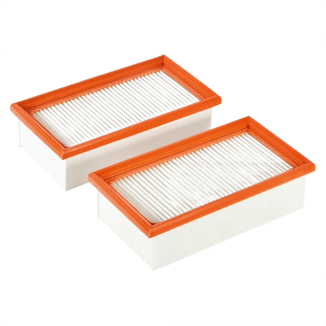 Set of two rectangular longlife filter elements with orange trim for dust collectors in woodworking tools collections