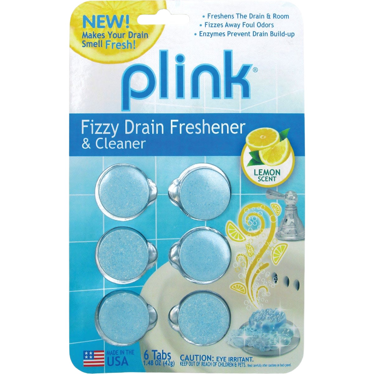 Pack of six lemon-scented fizzy drain freshener and cleaner tablets for home improvement use