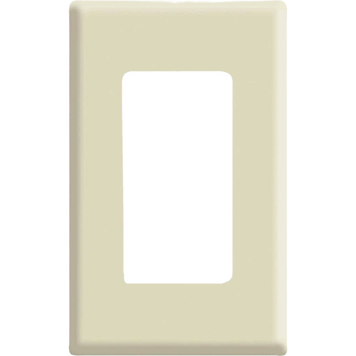 Ivory screwless decorator wall plate designed for 1-gang electrical outlets in home improvement projects