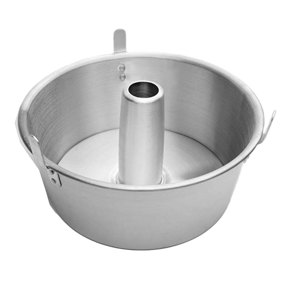 Silver loose bottom angel food cake pan with center tube and latch handles in bakeware and kitchenware collections