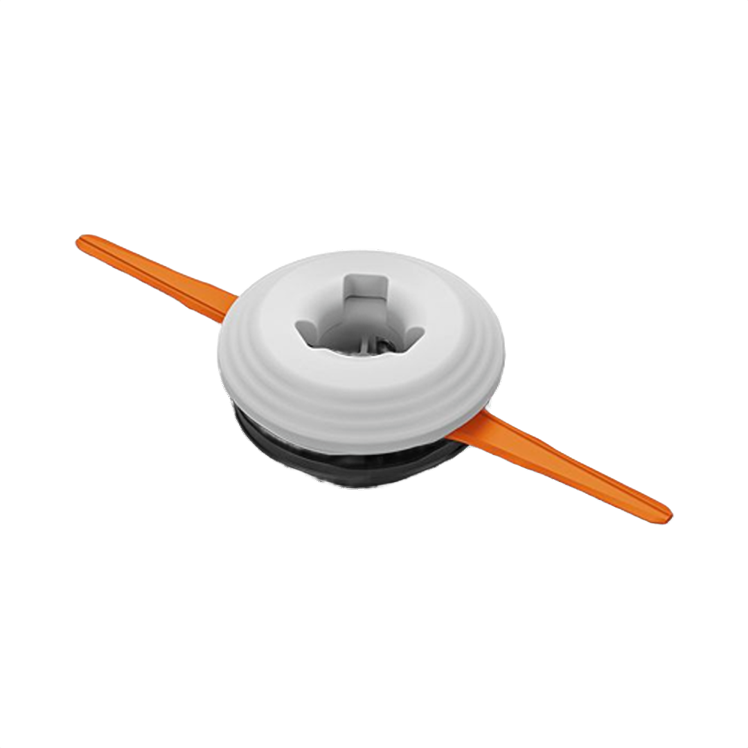 Round white plastic hole saw guide with orange drill bit for precise drilling in home improvement tasks