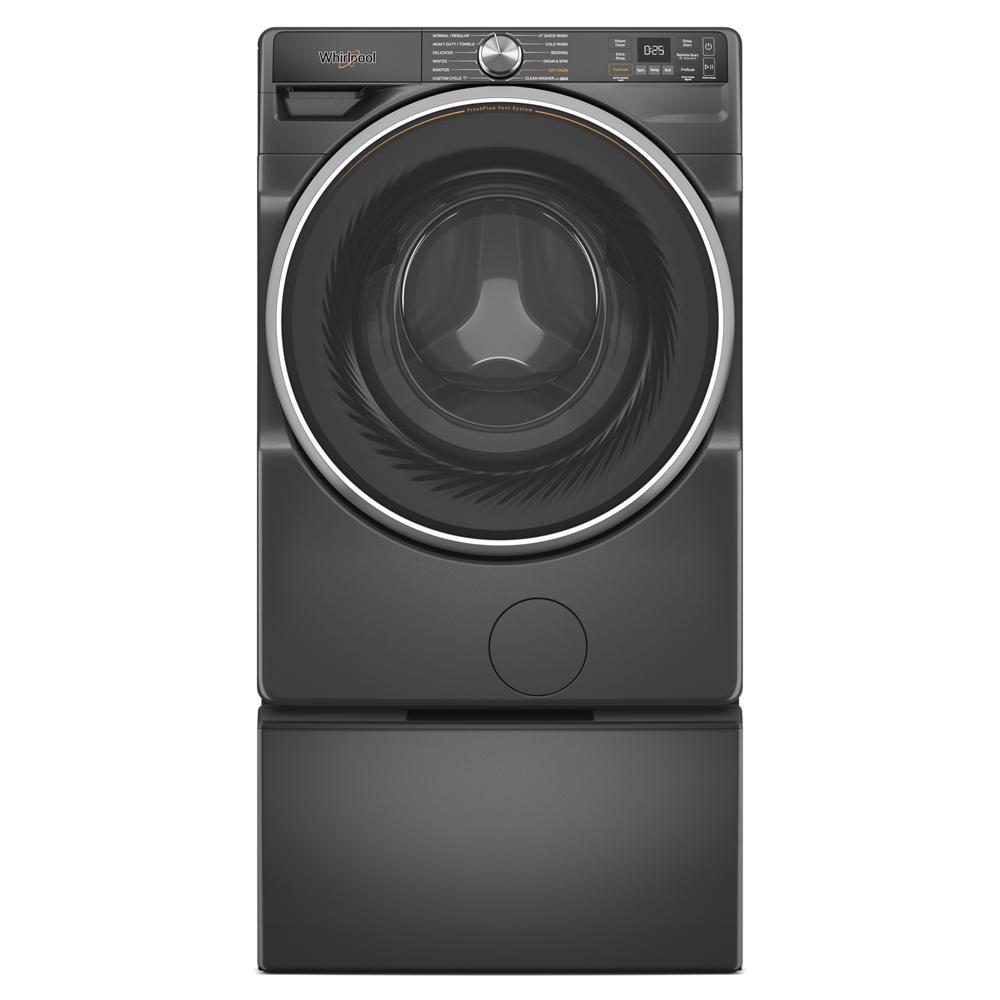 Black front load washer on 15.5 inch pedestal with storage in Appliance Parts & Accessories collection at Hartville Hardware
