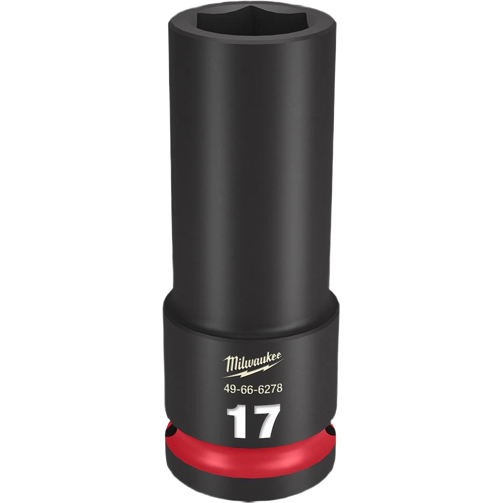 Black forged steel deep 17mm 6 point socket with 1/2 drive for high torque use in hand and woodworking tools collections