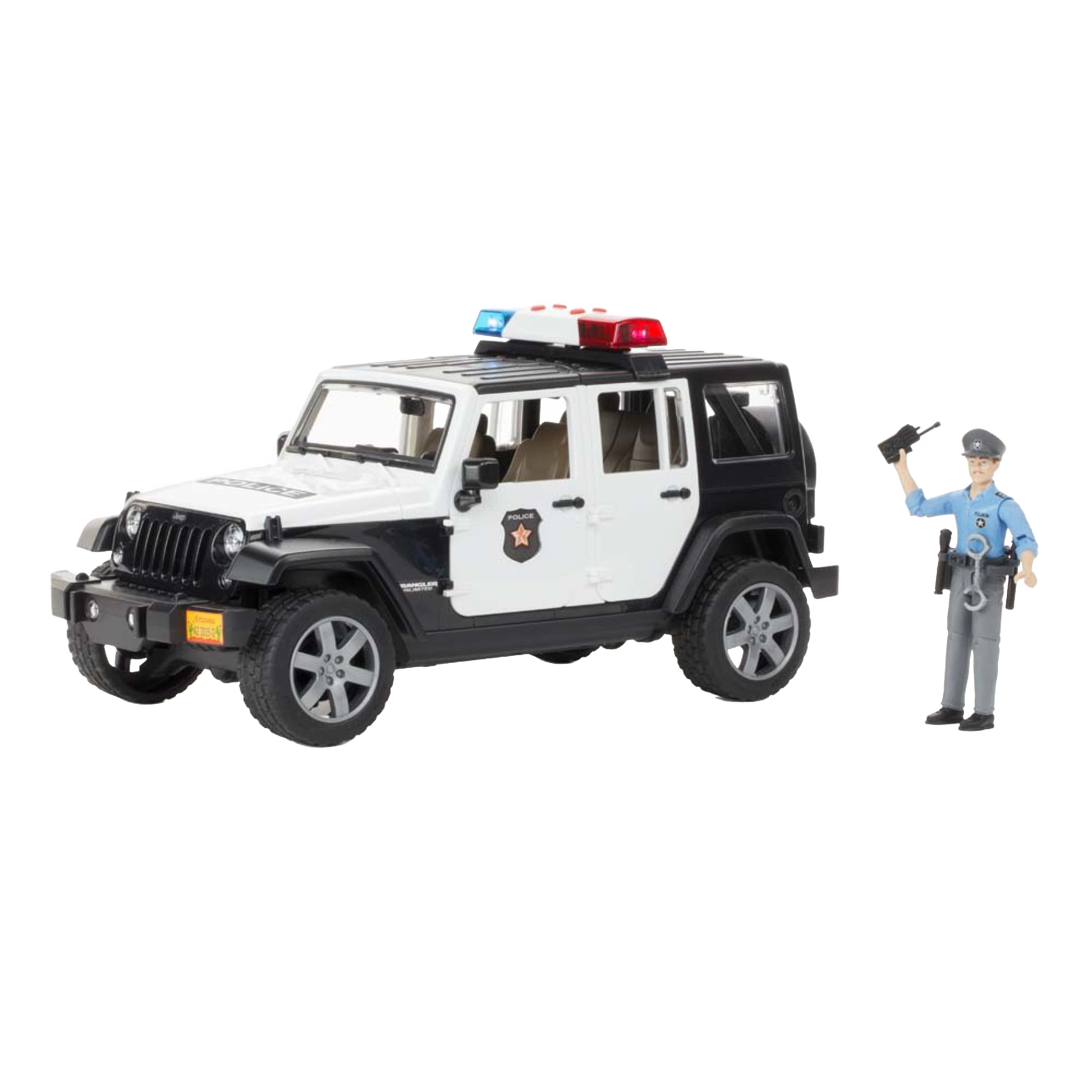 Black and white toy police jeep with flashing lights and accompanying policeman figure from Vehicles & Remote Controlled Toys collection