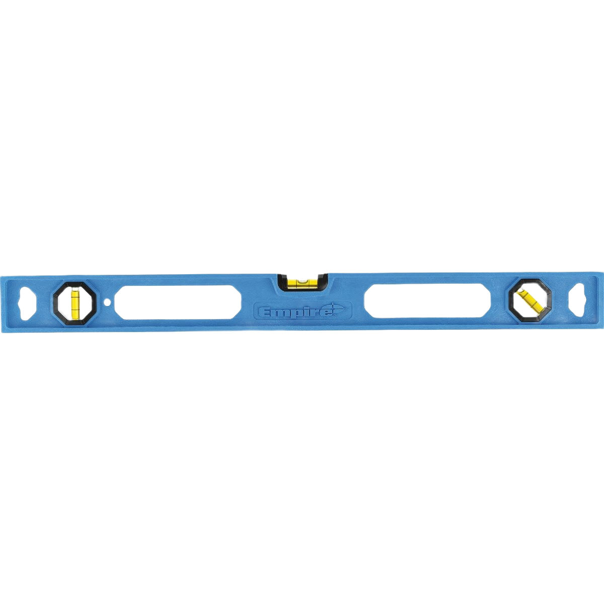 Blue polycast I-beam level with three vials for accurate measurements in woodworking and measuring tools collections