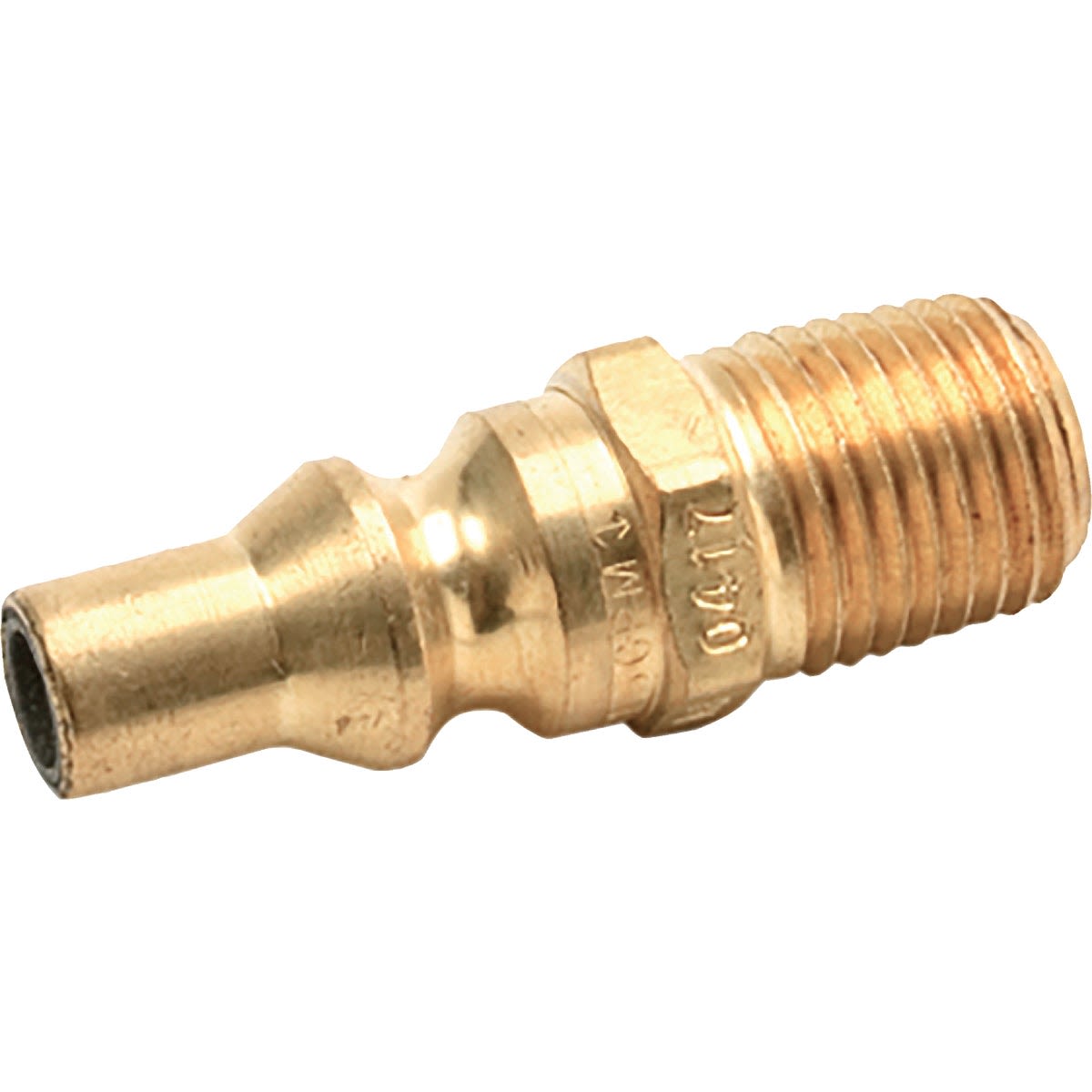 Brass gas flow plug with 1/4 inch threaded end designed for tools and home improvement applications