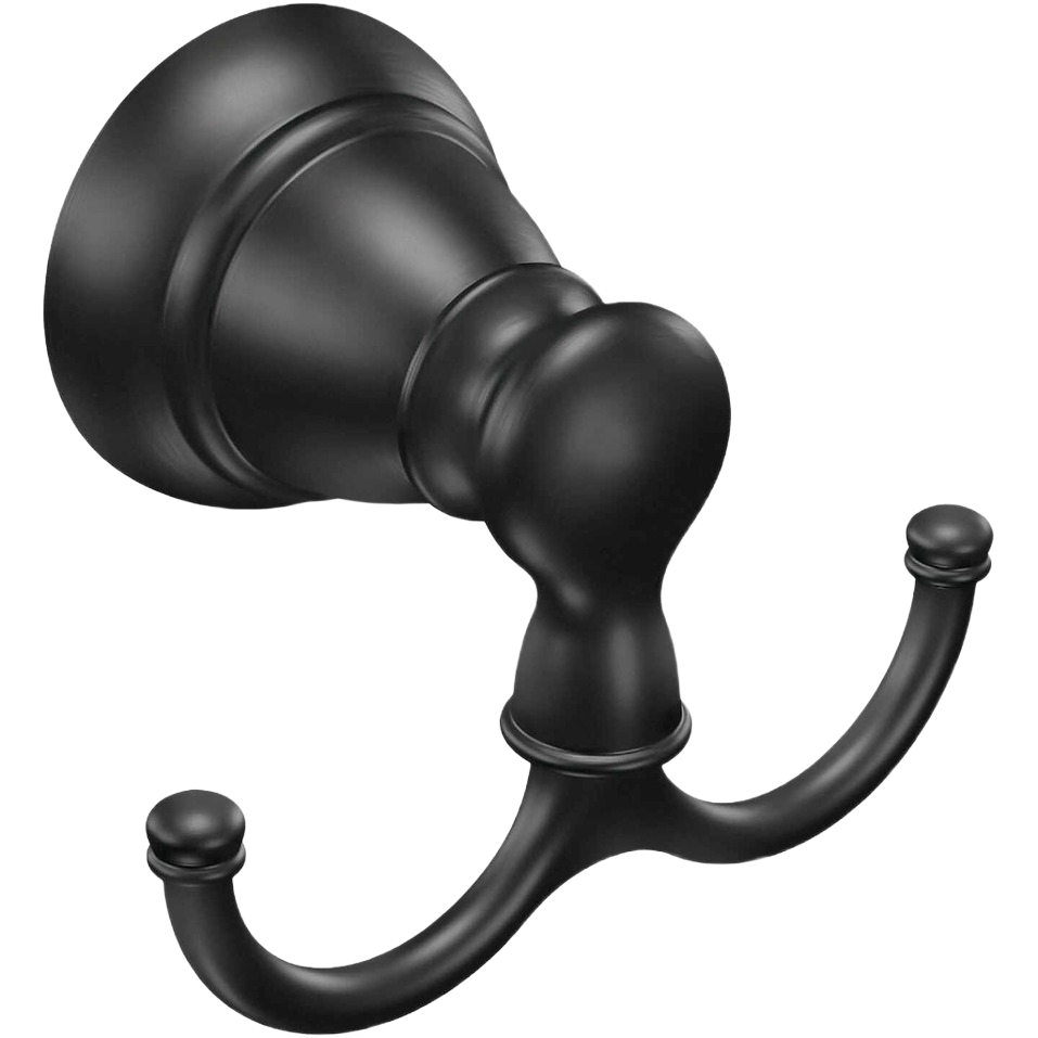 Matte black double robe hook with curved design for bathroom organization and home improvement projects
