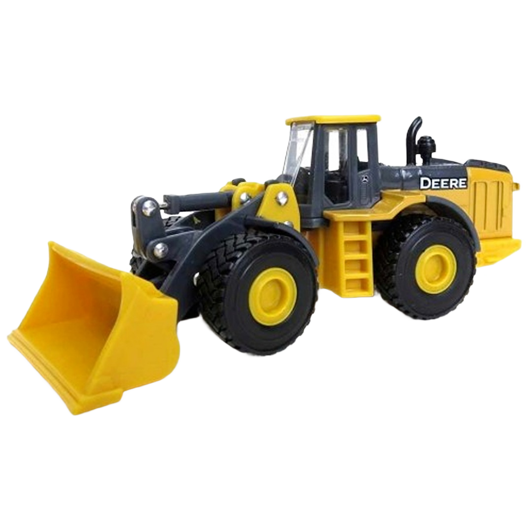 1/64 scale detailed yellow and black wheel loader toy model designed for play and collection purposes