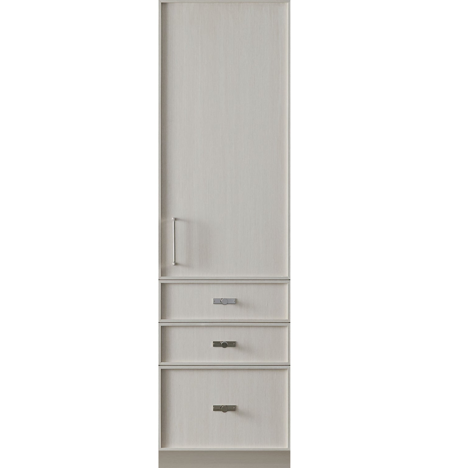 Tall panel-ready column refrigerator with integrated door and three drawers in kitchen appliances collection