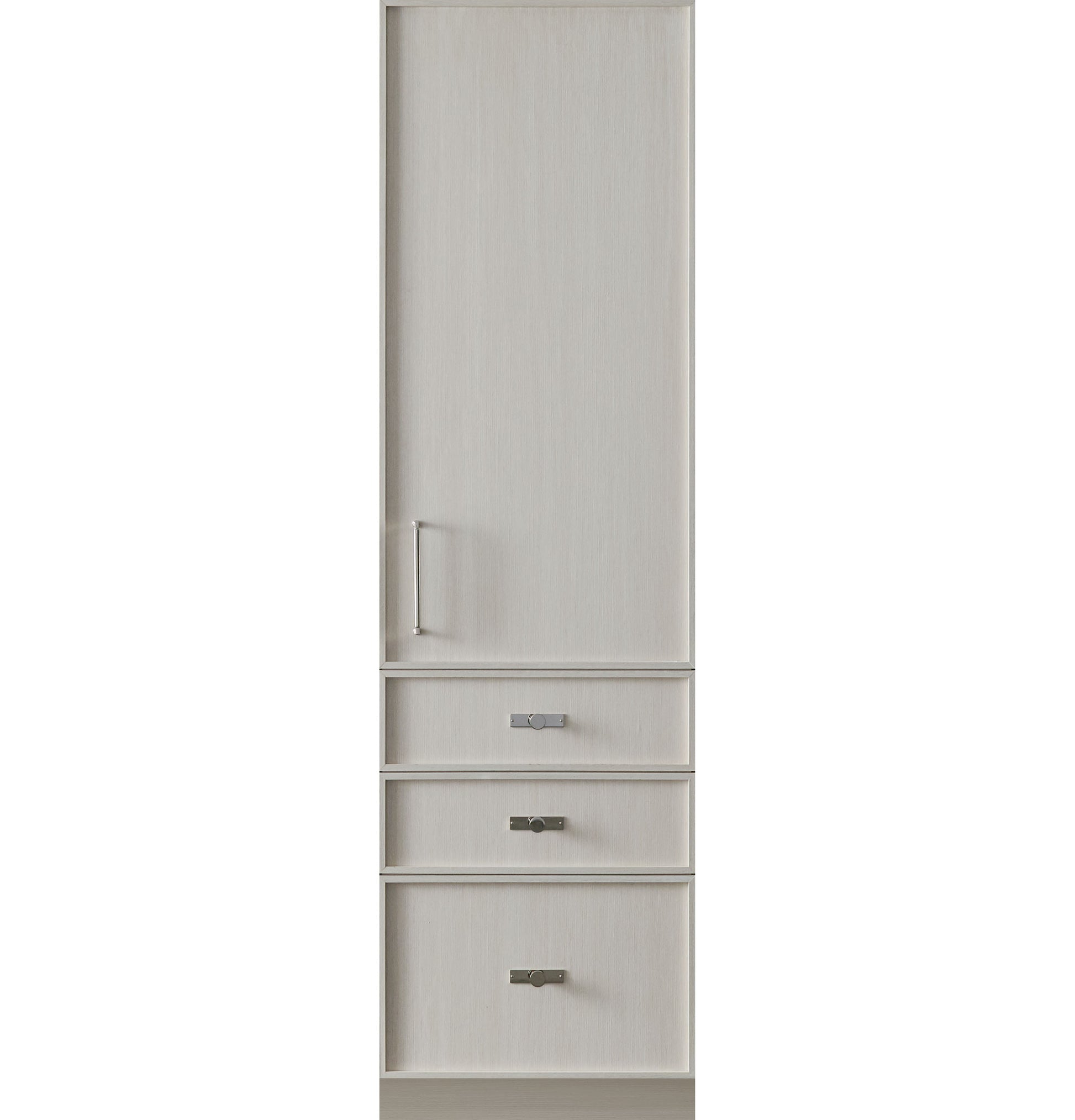 Tall panel-ready column refrigerator with integrated door and three drawers in kitchen appliances collection