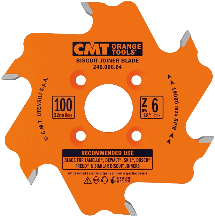 CMT Orange Tools 4" x 22mm 6T Biscuit Joiner Blade