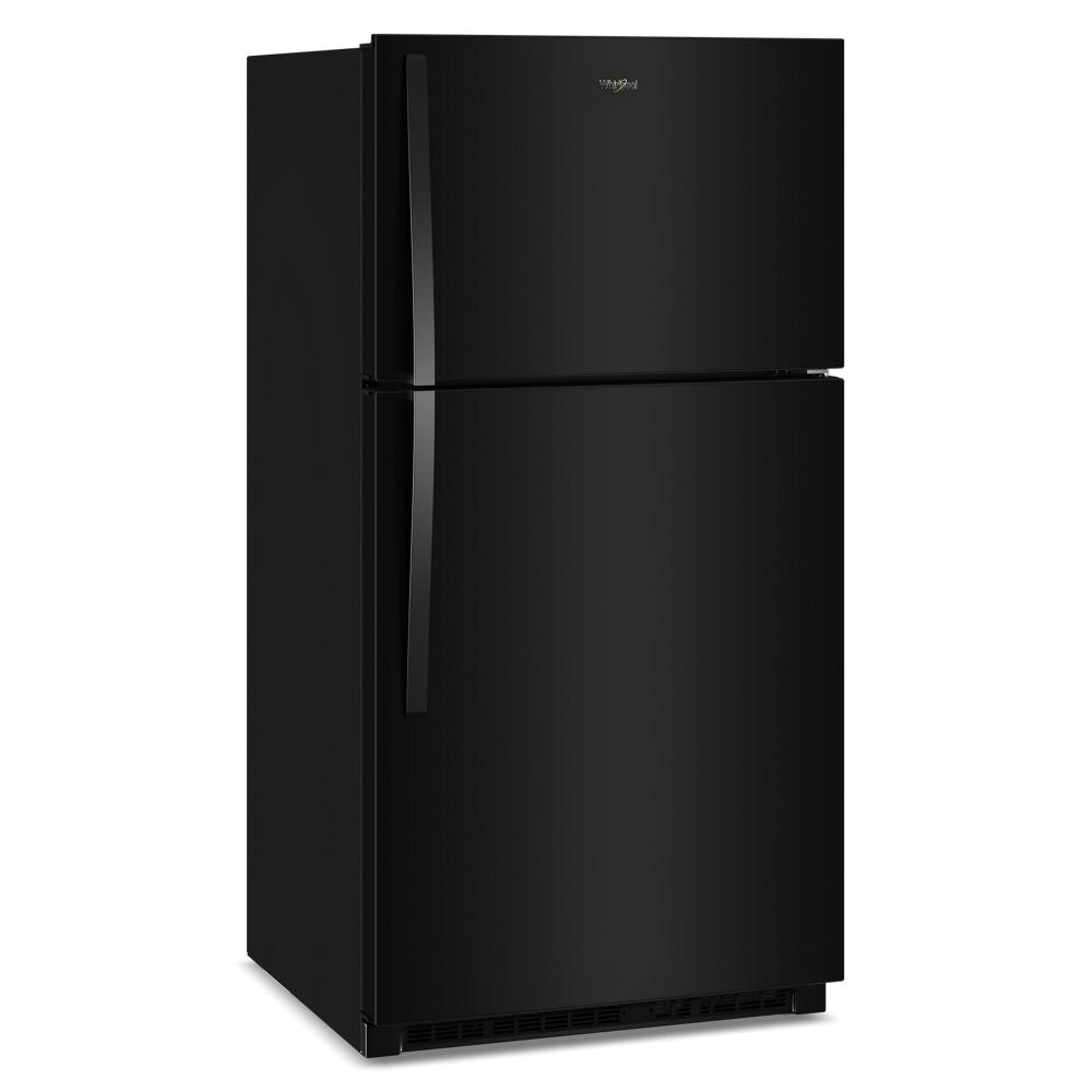 Black top freezer refrigerator featuring smooth finish, curved handles, and Whirlpool logo, part of Refrigerators, Top Freezer Refrigerators, Kitchen & Kitchenware, Appliances collections.