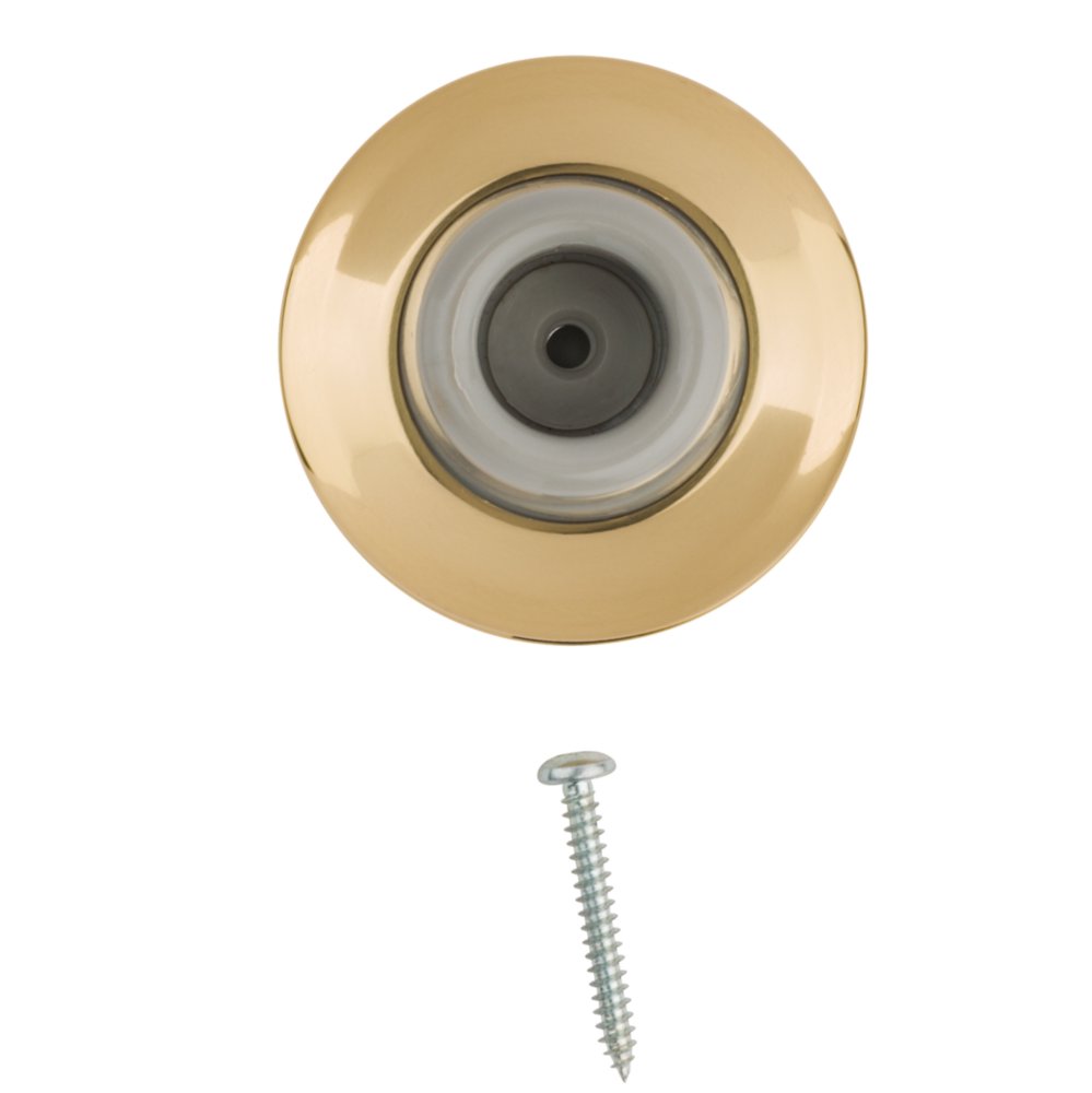 Brass wall-mounted door stop with rubber buffer and large base for home improvement door accessories under $50