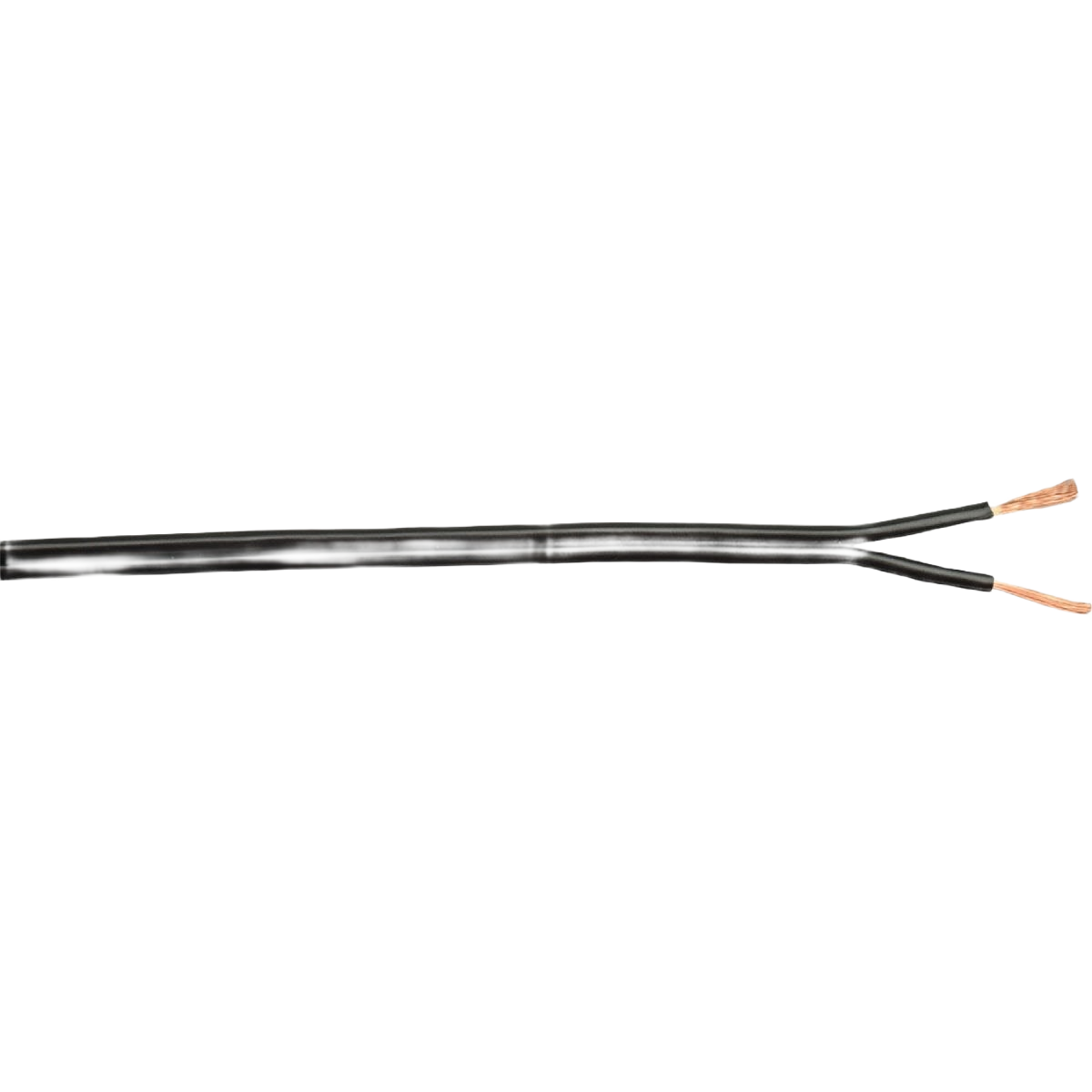 Black electrical lamp cord with two exposed copper wire ends for home improvement and lighting projects