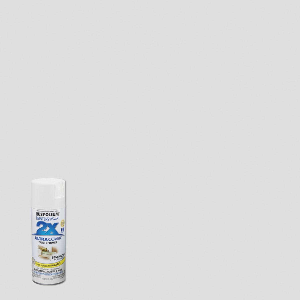 Ivory Bisque semi-gloss spray paint and primer can for home improvement and Rust Oleum paint supplies under $50