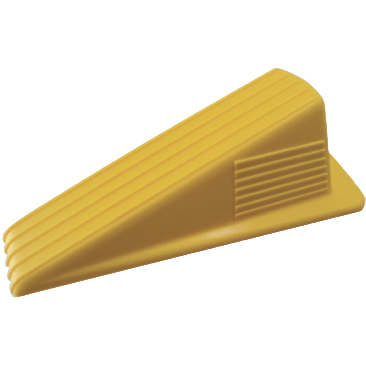 Heavy-duty yellow rubber door wedge with textured grip for securing large doors in home improvement hardware projects