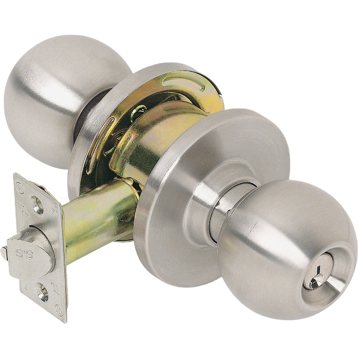 Satin stainless steel commercial entry ball knob with latch bolt for doors in hardware and home improvement collections