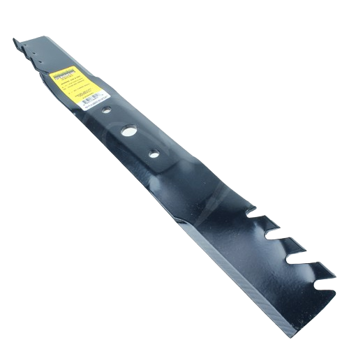 Black steel mulching mower blade with angled sharpened edges, suitable for 42-inch decks in Parts & Lubricants collection