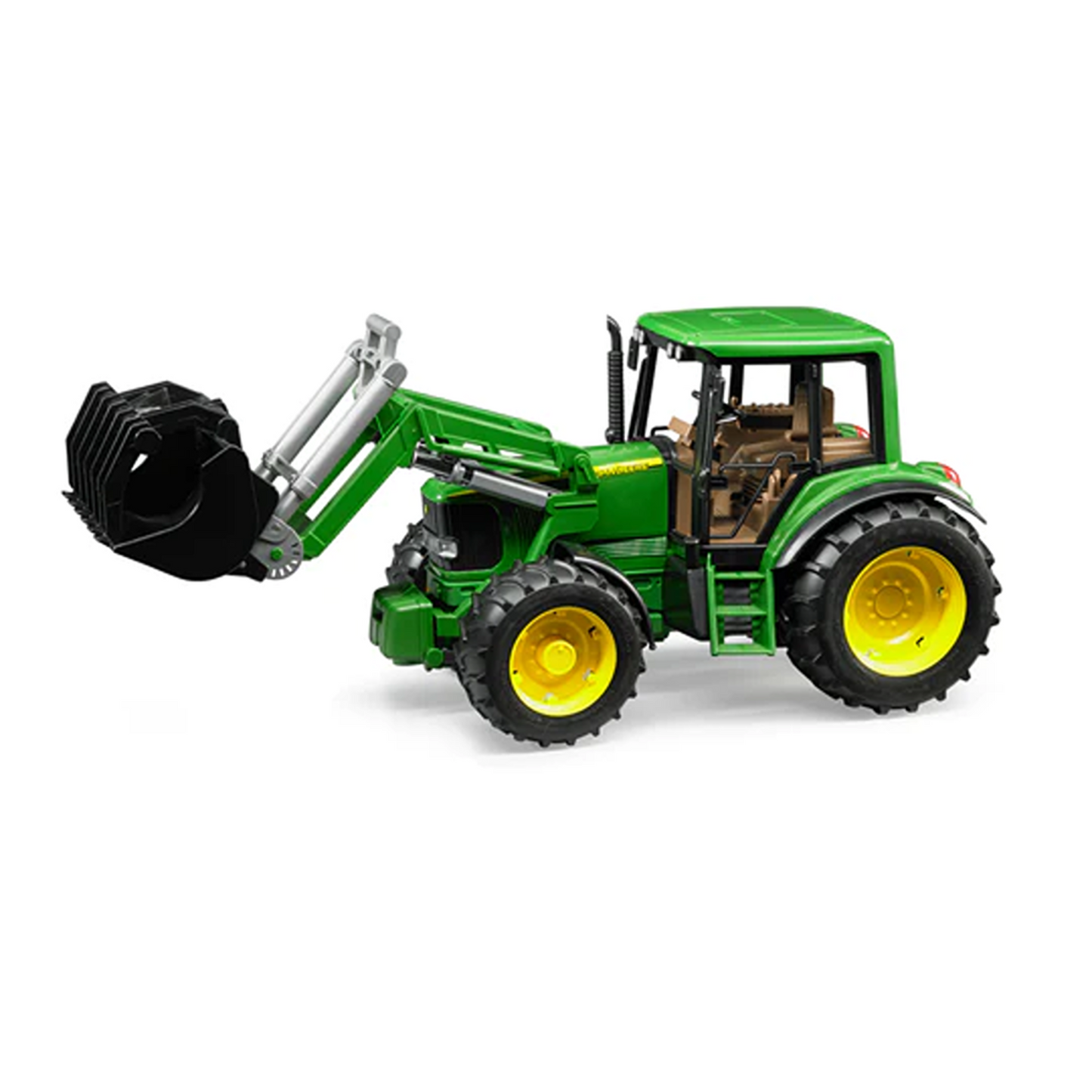 Green and yellow Bruder farming tractor toy with steerable frontloader in Vehicles & Remote Controlled Toys collection