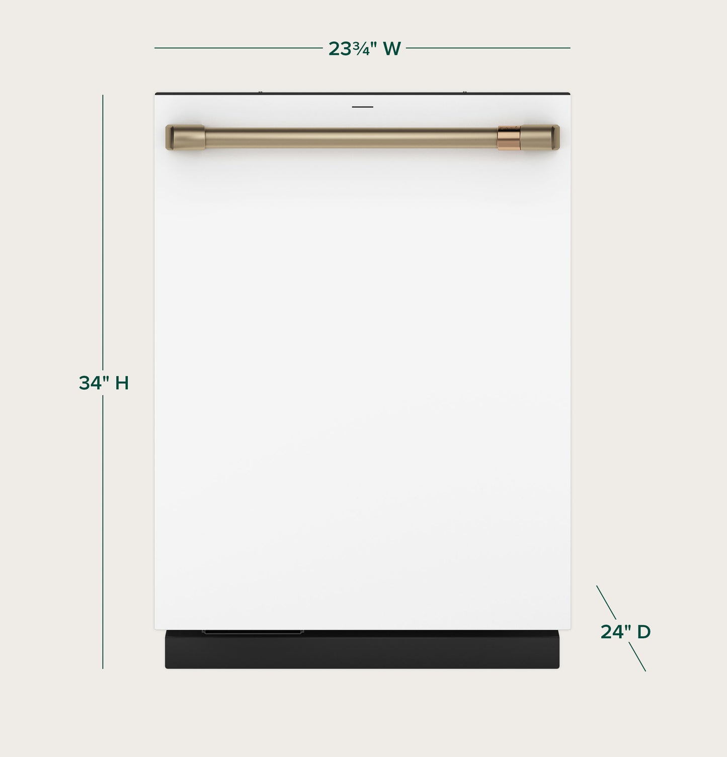 Built-in dishwasher with white matte finish and brushed gold handle from Kitchen & Kitchenware collection
