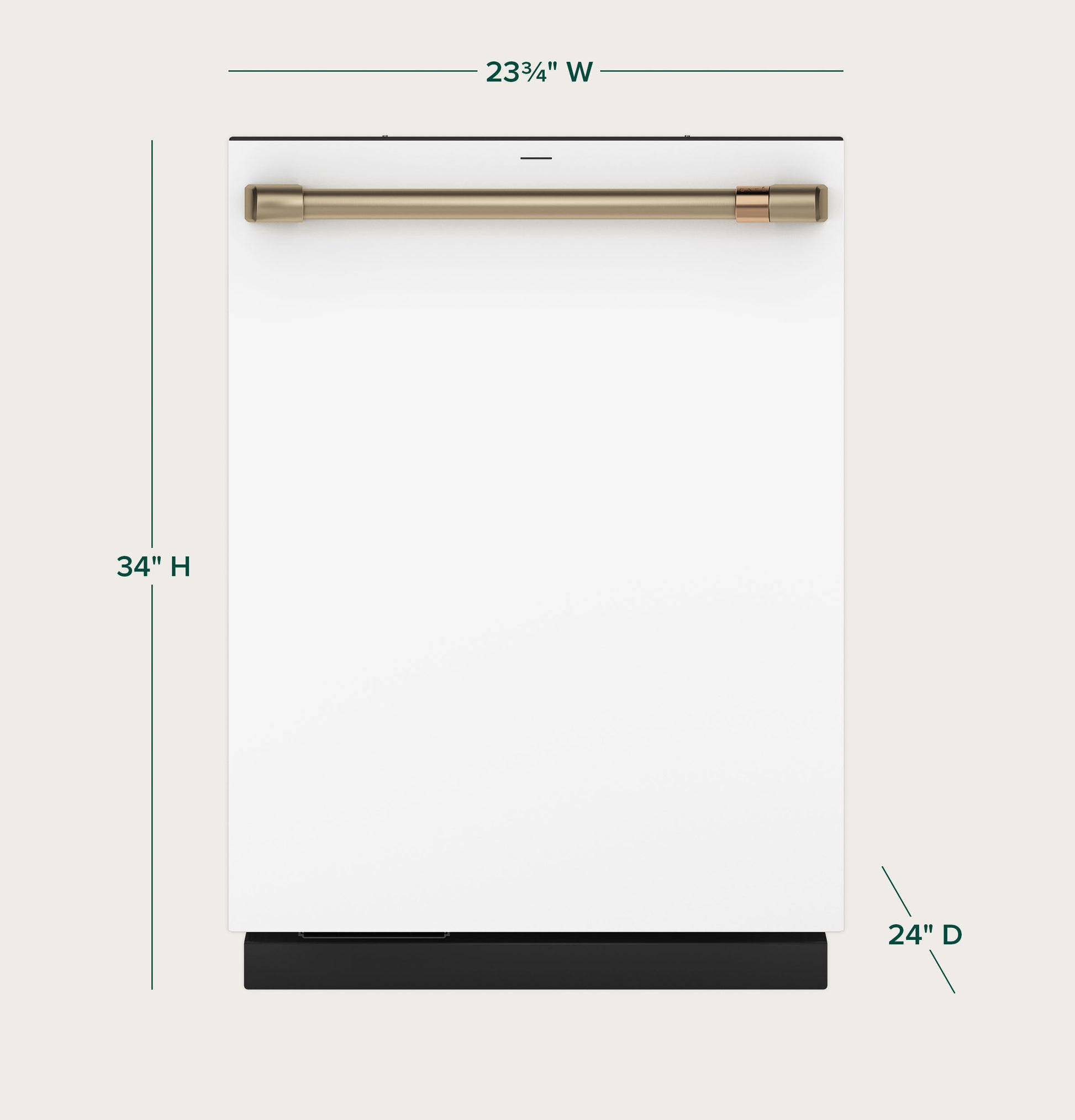 Built-in dishwasher with white matte finish and brushed gold handle from Kitchen & Kitchenware collection