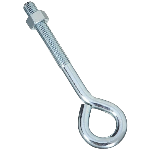 Zinc-plated eye bolt with coarse threaded shank and hex nut, suitable for hardware and fastener applications
