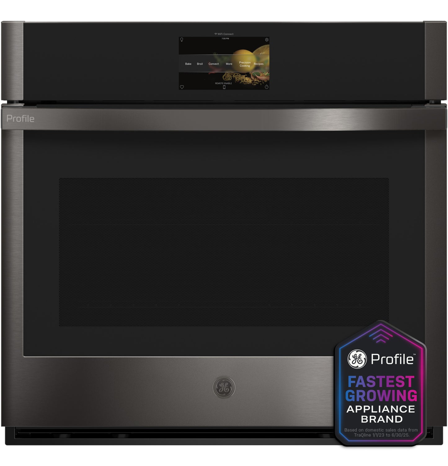 Smart built-in wall oven in stainless steel with digital touchscreen control for single wall ovens and kitchen appliances collection