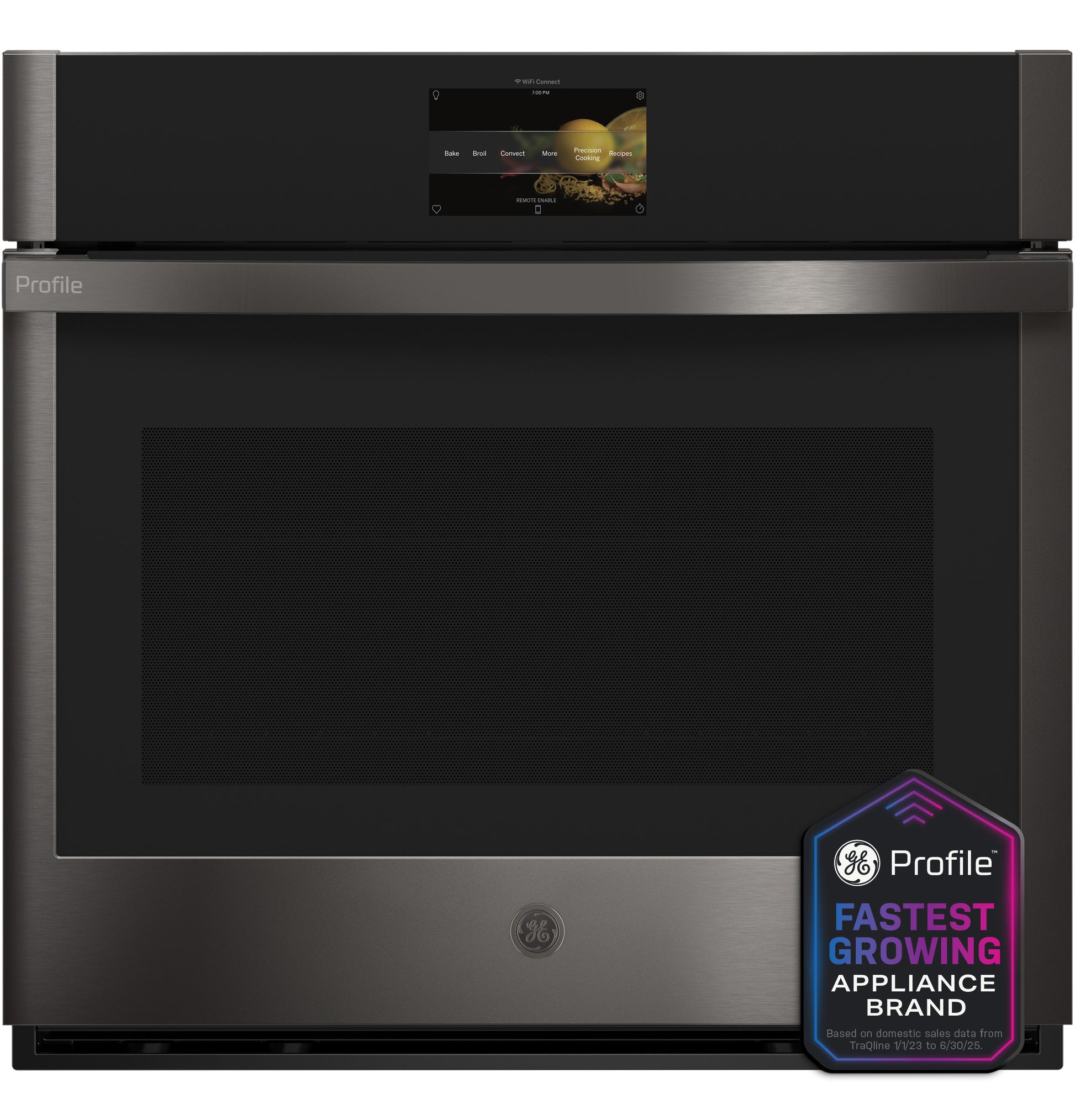 Smart built-in wall oven in stainless steel with digital touchscreen control for single wall ovens and kitchen appliances collection