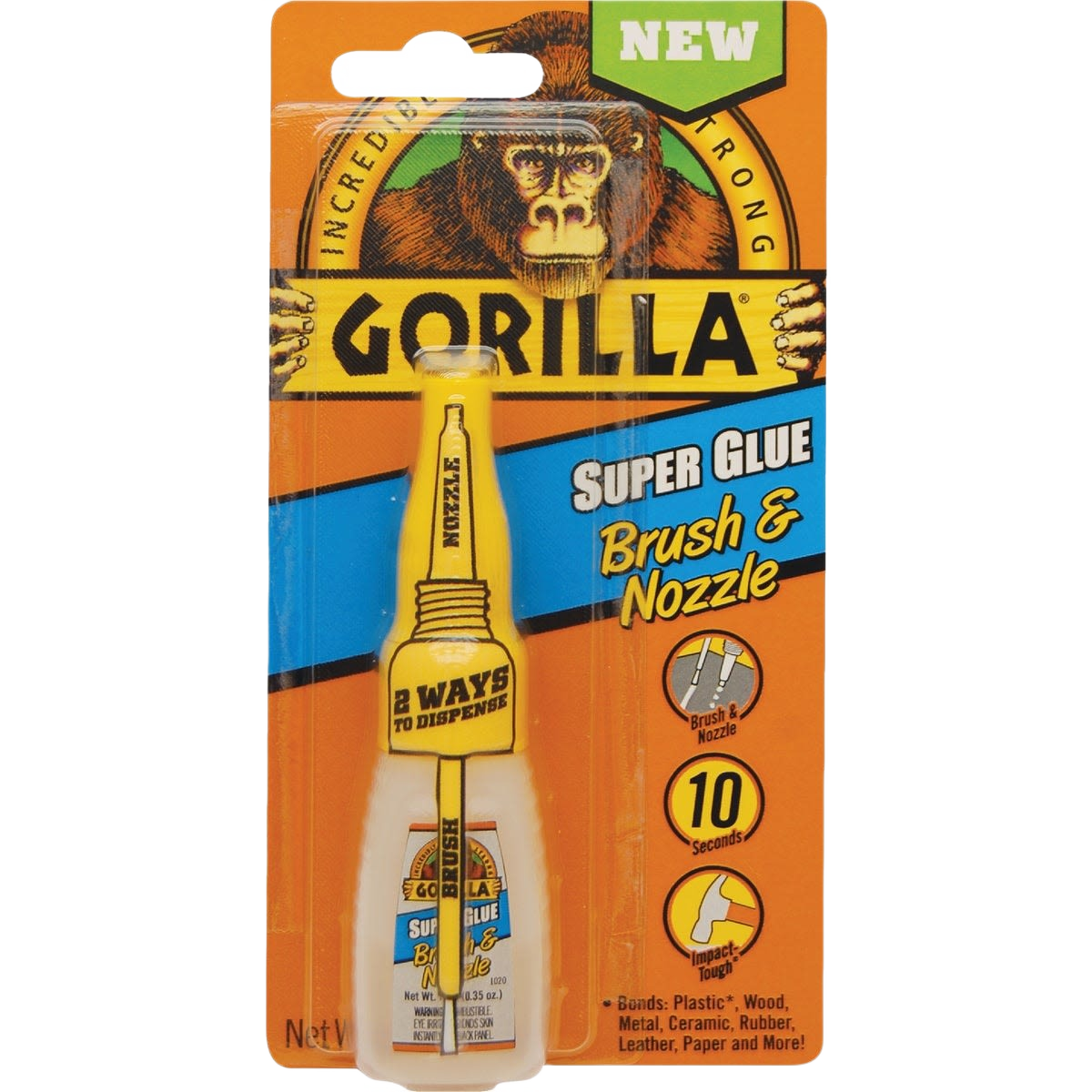 Gorilla brush and nozzle super glue in yellow bottle with packaging for durable home improvement projects under $50 collection