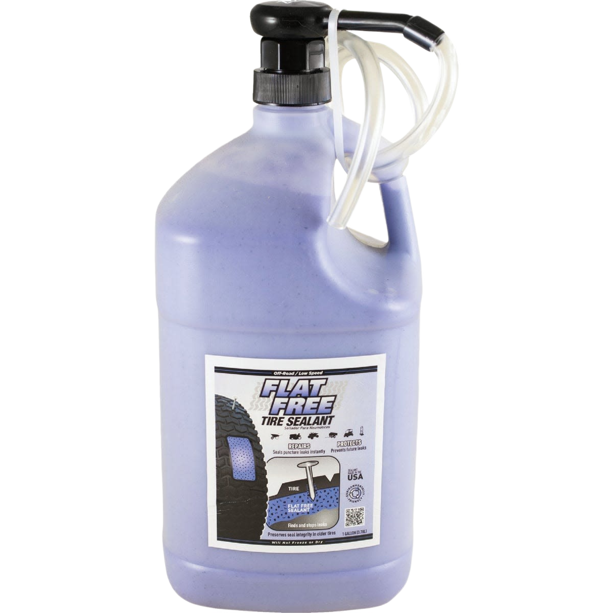 Large container of purple tire sealant with pump and hose, for home improvement tools in parts and lubricants under $50 collection