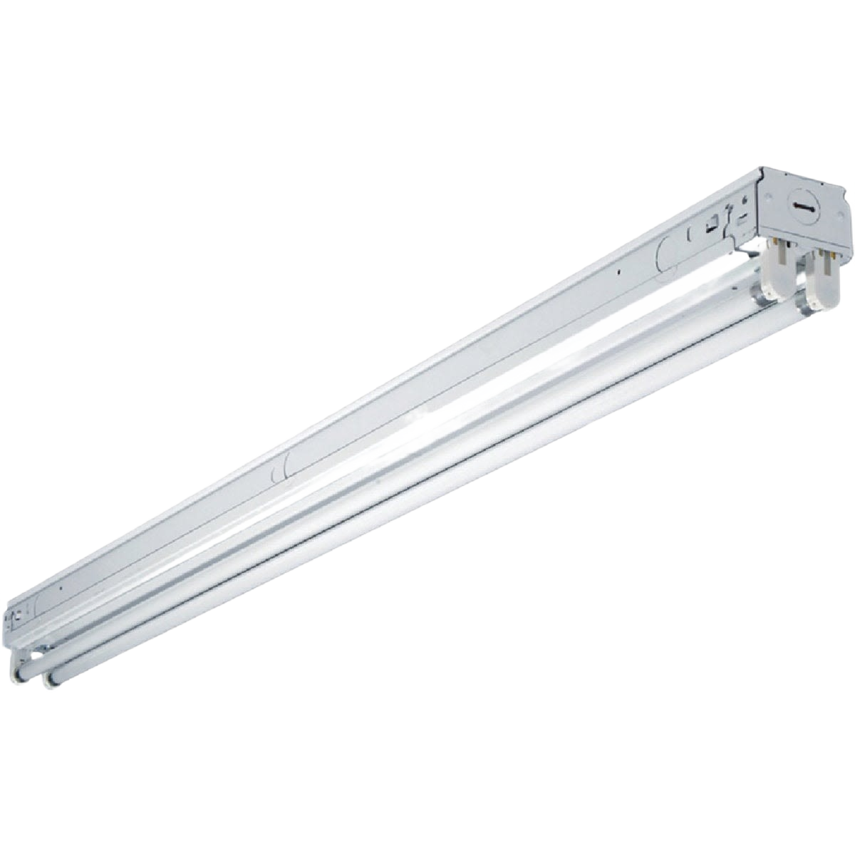 White 2-bulb fluorescent T8 strip light with durable PVC housing for electrical and lighting applications under $50 and $100 collections