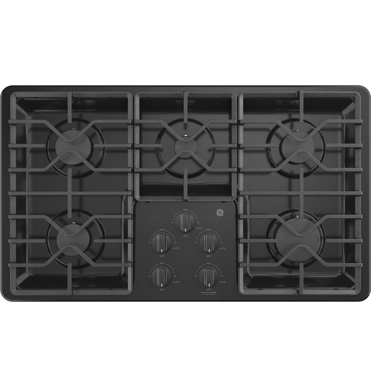 36-inch black built-in gas cooktop with five burners and dishwasher-safe grates in Kitchen & Kitchenware collections