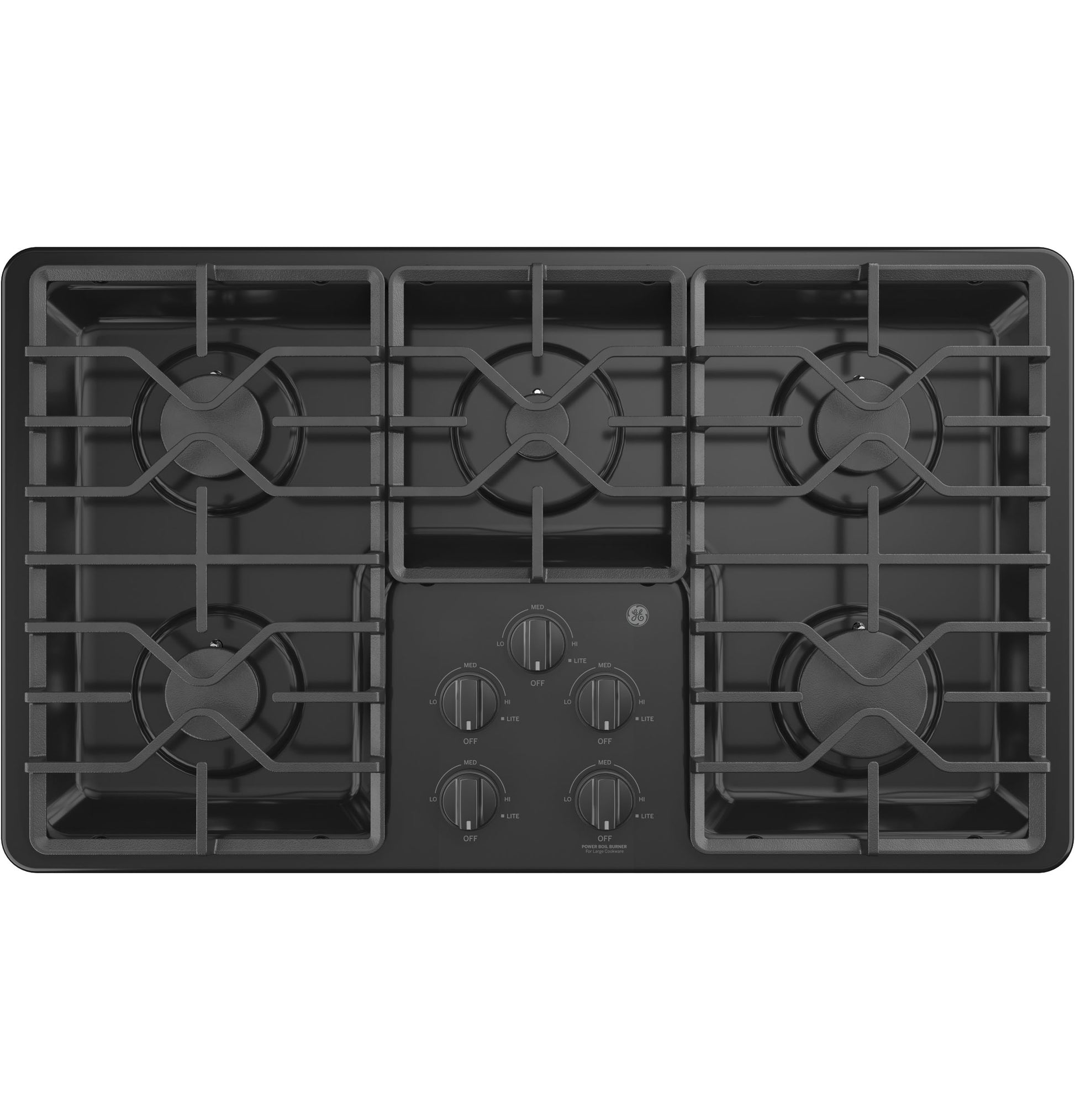 36-inch black built-in gas cooktop with five burners and dishwasher-safe grates in Kitchen & Kitchenware collections