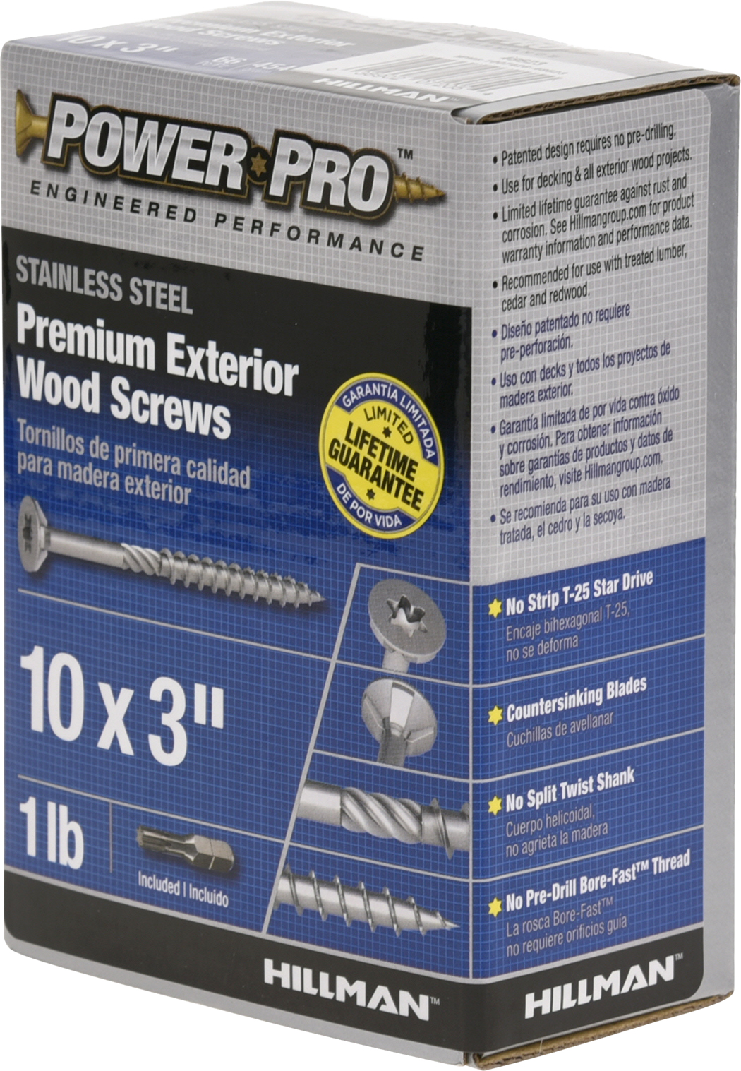 Power Pro Premium 305 Stainless Steel Wood Screws (#10 x 3") - 1lb Box - 66 pc