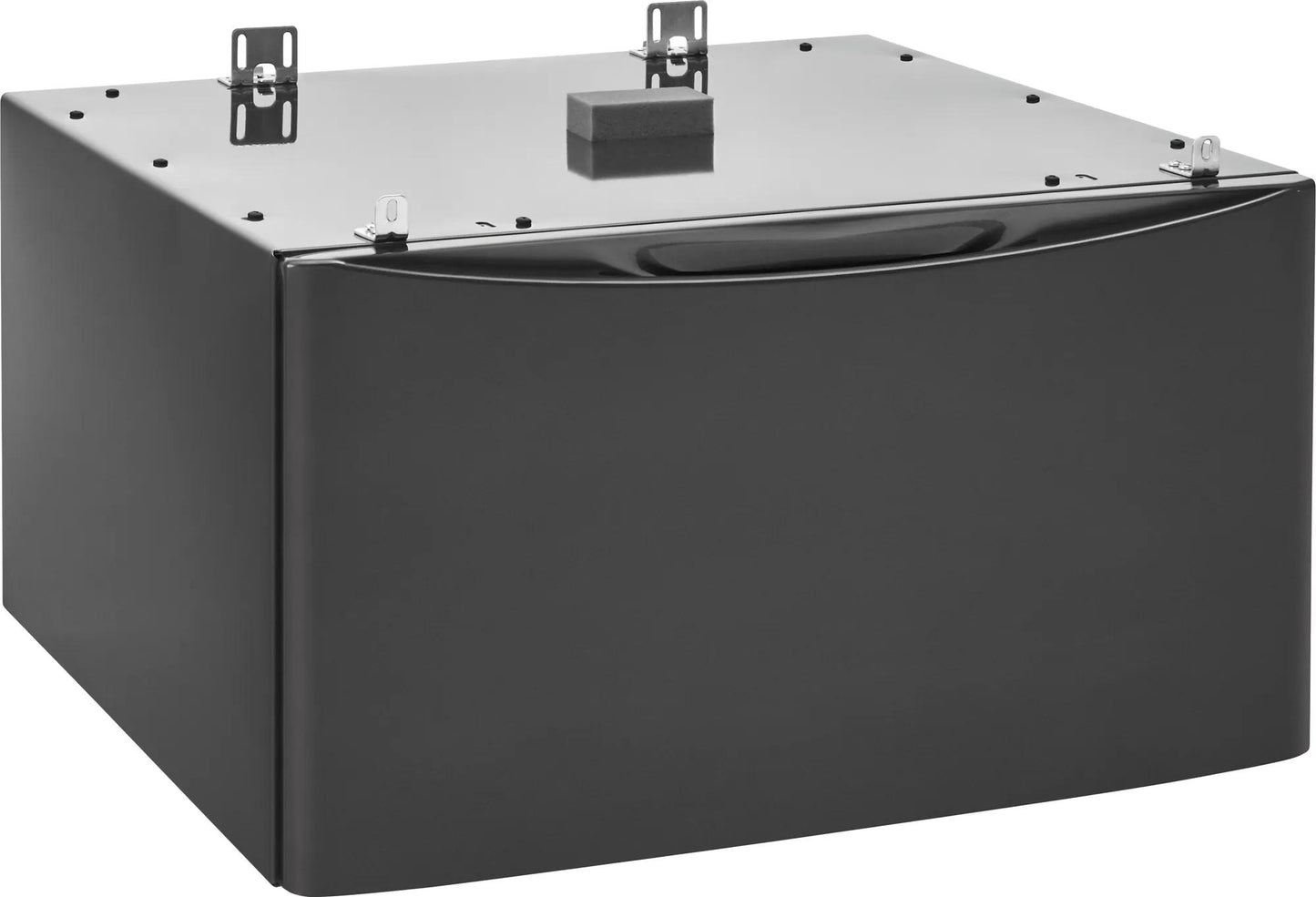 Black Luxury-Glide® pedestal with spacious storage drawer and mounting brackets for washer or dryer appliance accessory