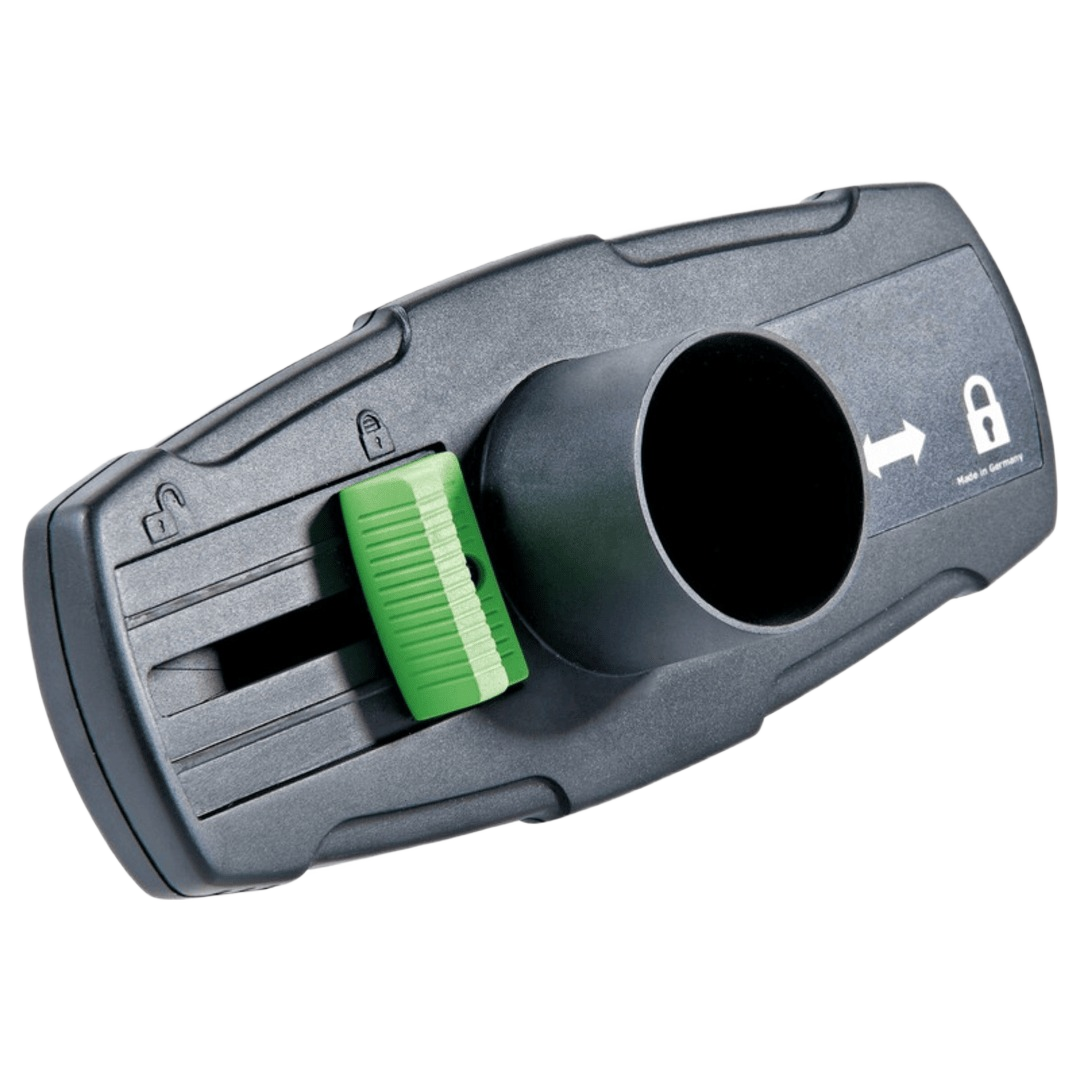 Black and green Festool blast gate for dust management in woodworking and shop vacuum accessories collections