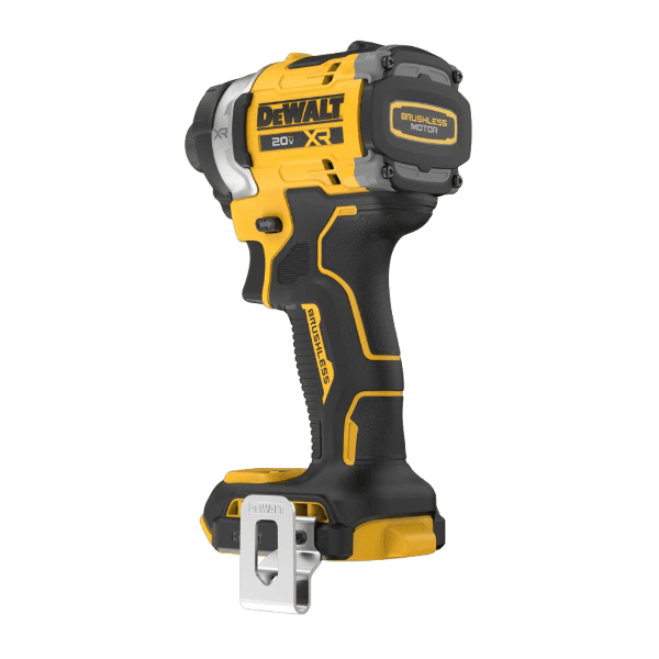 Yellow and black cordless impact driver with brushless motor and ergonomic rubber grip for home improvement tasks