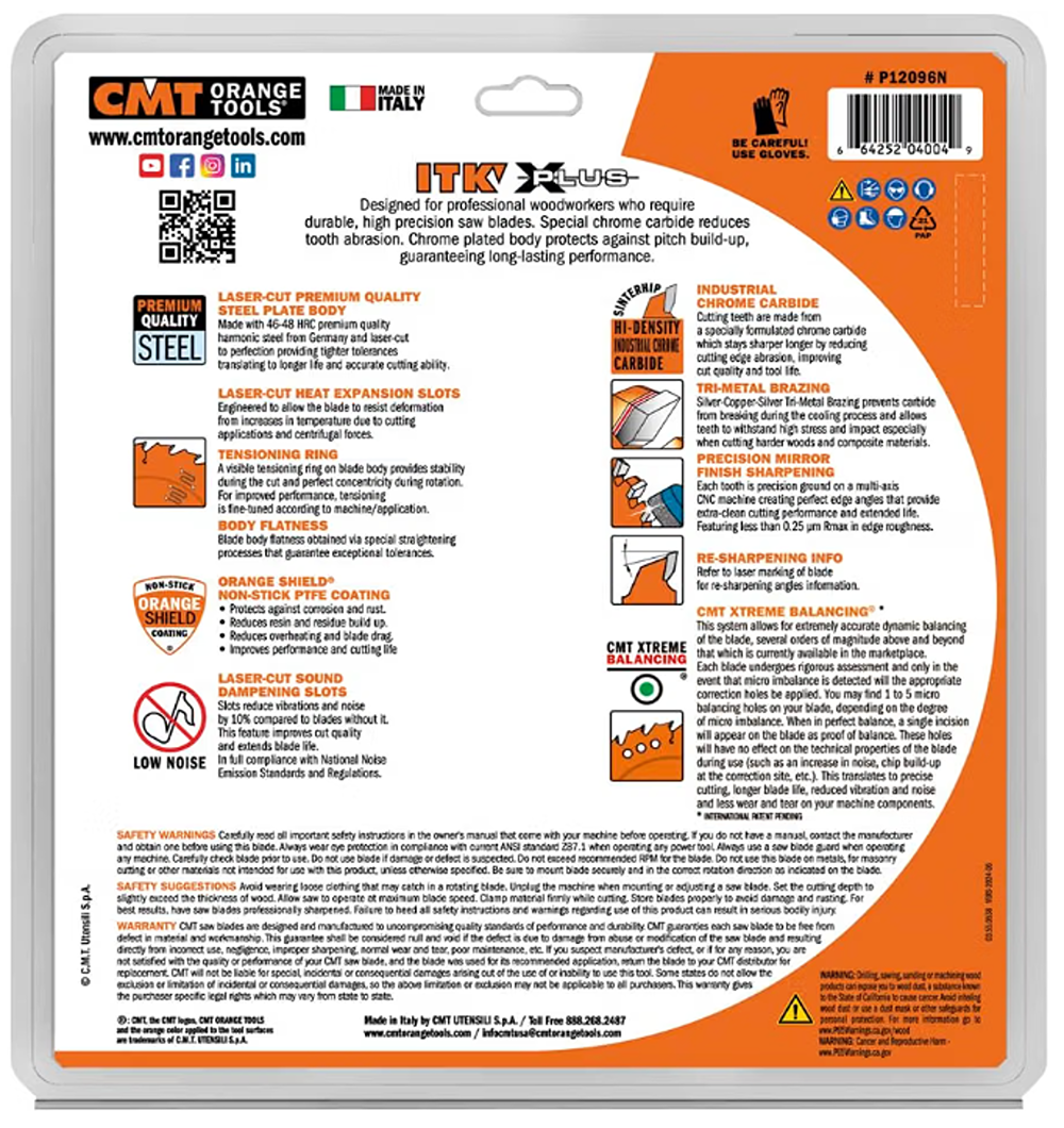 CMT Orange Tools 12" 96T Itk-Xplus® Non-Ferrous Metal & Composite Decking Saw Blade