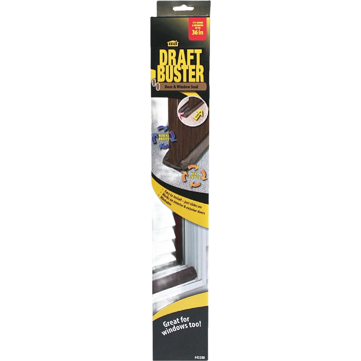 Brown foam and fabric draft stopper seal for doors and windows in hardware and home improvement collections