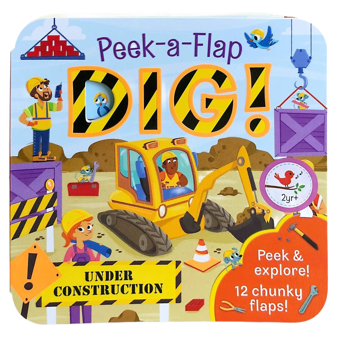 Children’s interactive construction-themed book with colorful digger and workers for early exploration and play