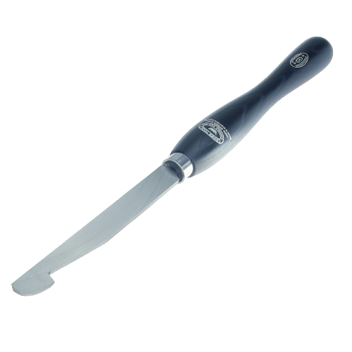 Woodworking tool with black ergonomic handle and 3/4 inch round side cut scraper blade for wood finishing tasks