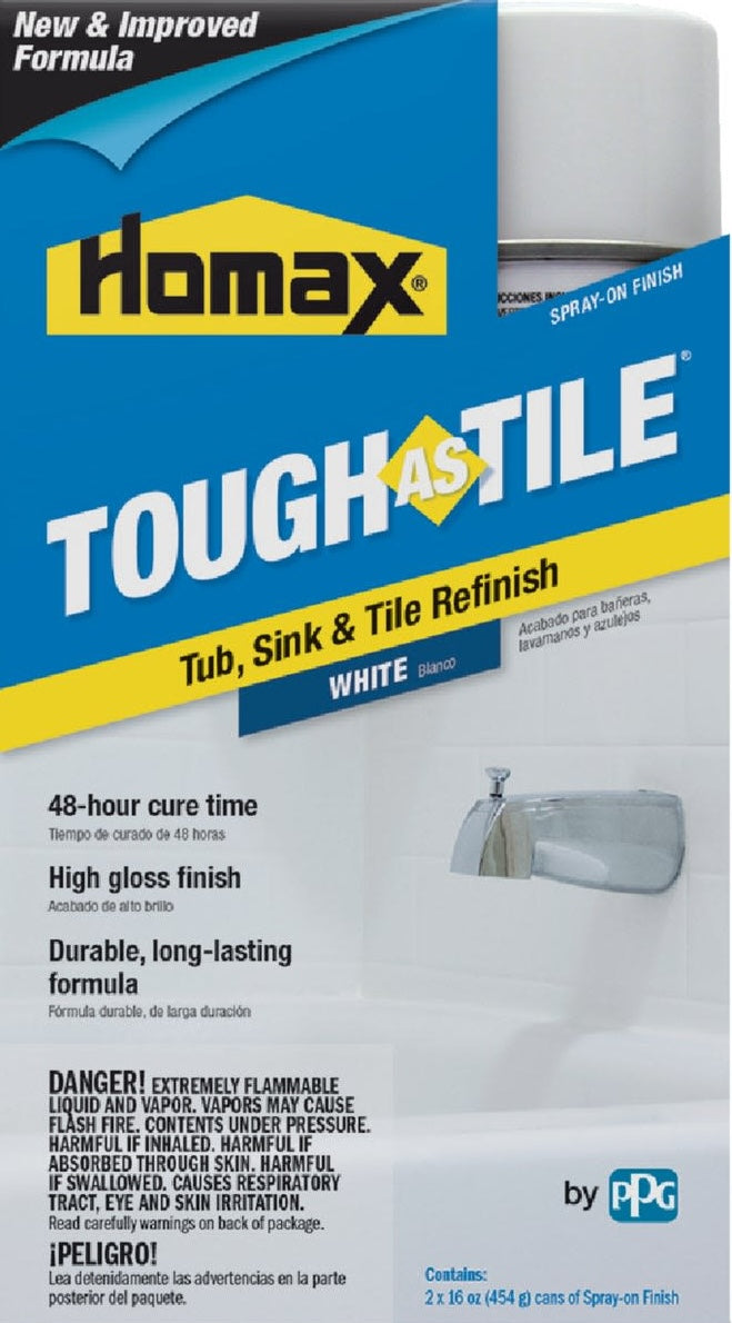Homax Tough as Tile spray paint can for tub and tile refinishing with high gloss white finish