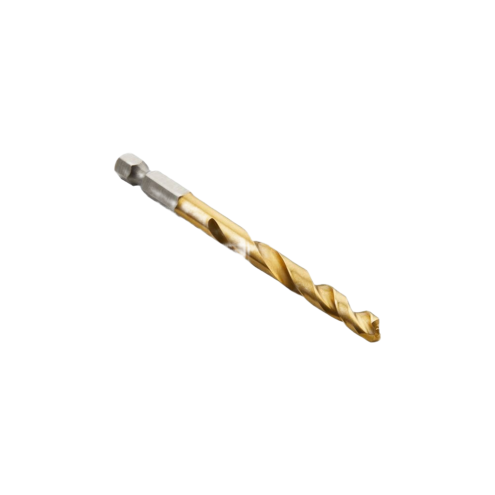 Titanium-coated 1/4 inch drill bit with quad edge tip for power tool accessories in home improvement collections
