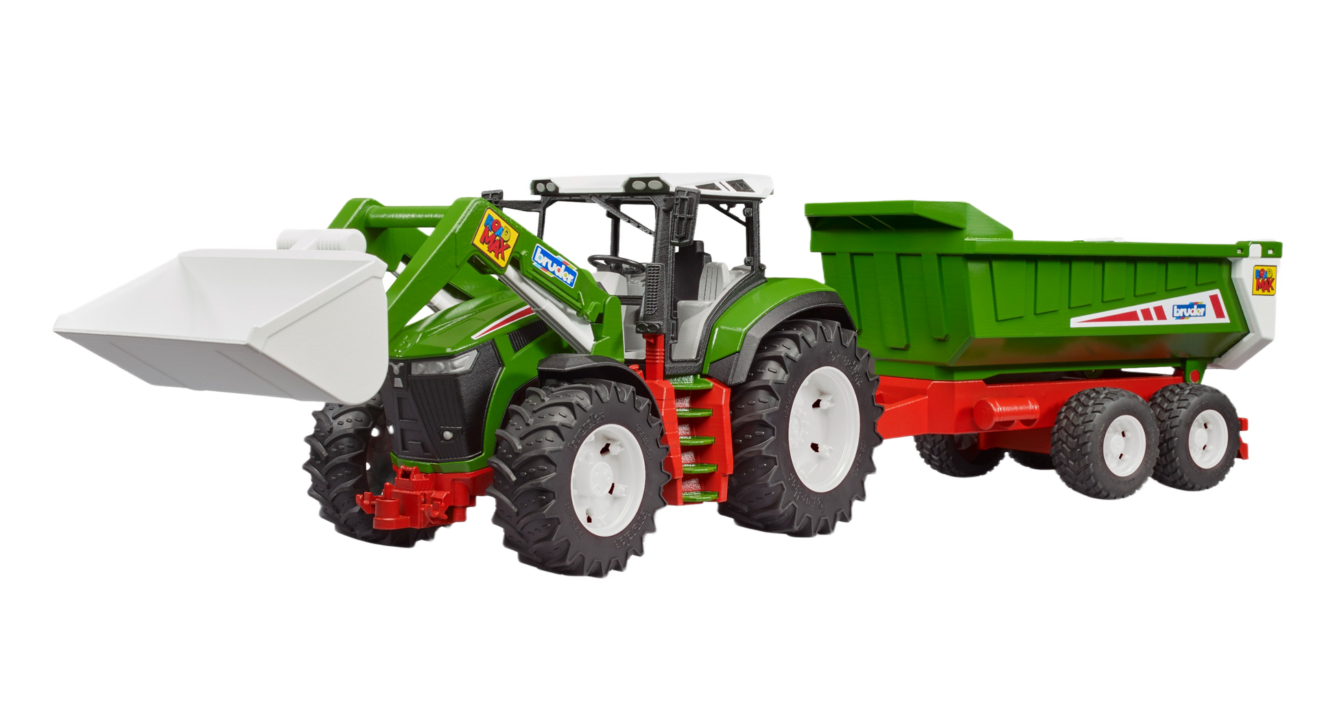 Green Bruder Roadmax toy tractor with front loader and tipping trailer from Vehicles & Remote Controlled Toys collection