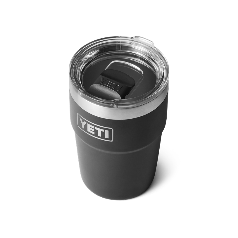 16 oz black insulated stackable cup with clear lid made of durable stainless steel from drinkware and kitchenware collections